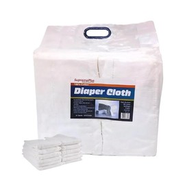 SupremePlus Prefold Cloth Diapers - 12 Pack, 21 x 14 inches - 4 Ply Ultra Soft, Super Absorbent, Washable, Reusable Cotton Burp Cloths for General Cleaning, Glass, Windows, Cars - White