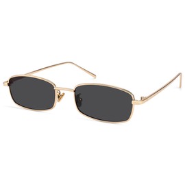 GLARDEFE Y2k Rectangle Sunglasses for Women Men - Retro 80s 90s Narrow Oval Shades(Gold/Grey)
