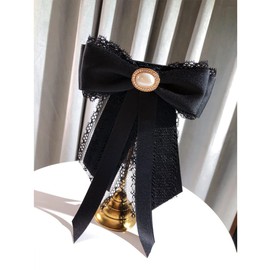 JKQBUX Black lace Bow Tie Brooches for Girl Women Fashion jabot collar brooch pins Pre-Tied Neck Tie Shirt Corsage Neck Tie