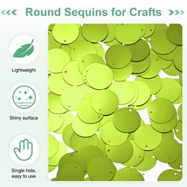 M METERXITY 450-Pack Flat Round Sequins for Crafts, 50g 20mm Loose Sequins Paillettes for Wedding/Sewing/DIY Craft, PVC Spangles with 1 Side Hole [Light Green]