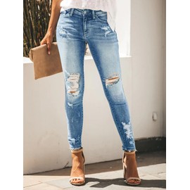 KUNMI KUNMI Women's Skinny Ripped Trendy Jeans Distressed Stretchy Denim Pants