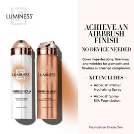 LUMINESS Silk Airbrush Spray Foundation & Primer Kit - Full Coverage Foundation, Anti-Aging Formula Hydrates & Moisturizes with Hyaluronic Acid, Aloe Vera & Hydrolyzed Silk (Shade - Tan)