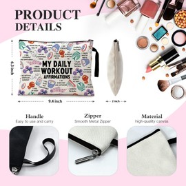 Cusrtyh My Daily Workout Affirmations Funny Canvas Zipper Makeup Bag, Travel Accessories Storage Toiletries Bag, Gym Survival Kit for Women Sister Coworker Friens, Inspirational Mental Health Gifts