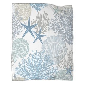 Abstract Nautical Coastal Throw Blanket for Couch - Watercolor Beach Ocean Theme Starfish Seashell Coral Lightweight Soft Blankets and Throws for Sofa,50x60inch(127x152cm)