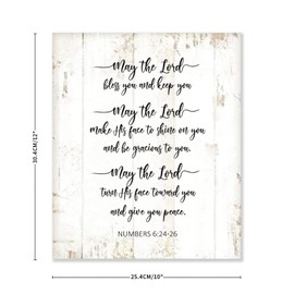 Aihesui Rustic Wood Sign Modern Farmhouse Wall Hanging Home Decor Bible Verse May the Lord Bless You and Keep You Numbers Wooden Plaque for Living Room Kitchen Bedroom Office School 10x12inch