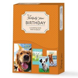 Faithfully Yours Designer Greetings Dogs and Puppies Birthday Boxed Card Assortment, Playful Pals with Biblical Scripture Verses (Box of 12 Greeting Cards with Envelopes)