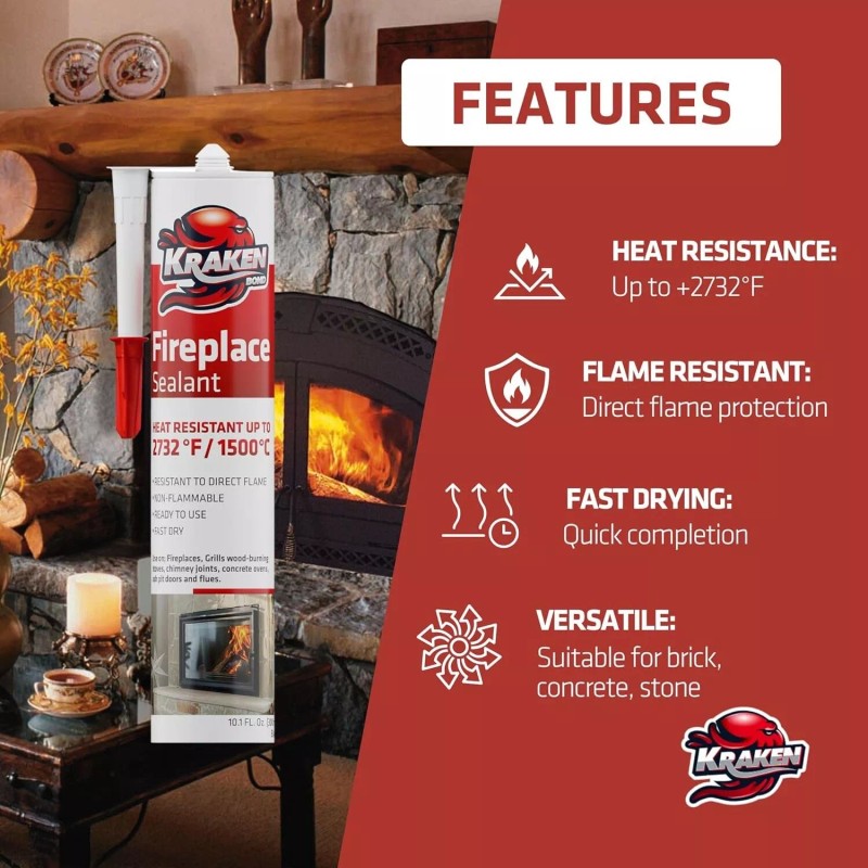 Kraken Bond Fireplace Sealant - Fireplace Caulk, Black 10.1 oz