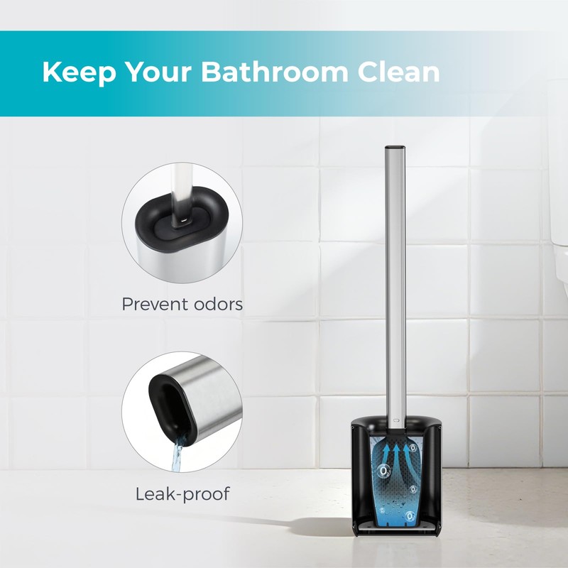Sineng Silicone Toilet Brush and Holder Set, Stainless Steel Toilet