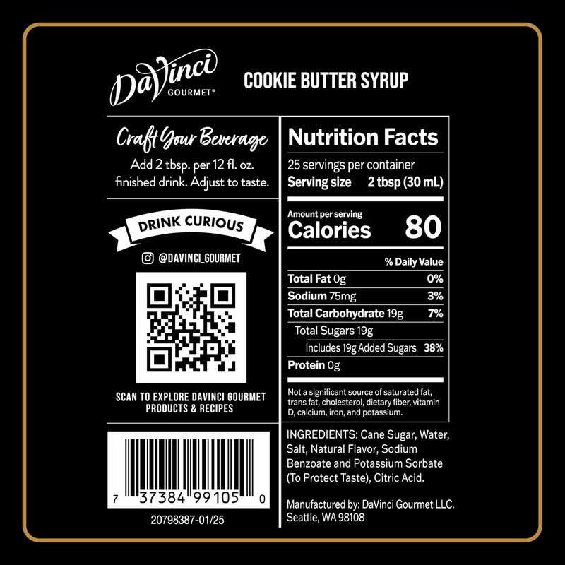 DaVinci Gourmet Cookie Butter Syrup, Made with pure Cane Sugar,