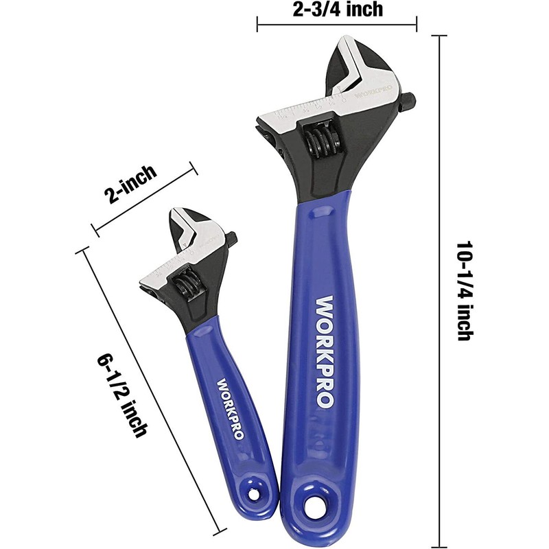 WORKPRO 2-piece Adjustable Wrench Set 6-Inch & 10-Inch Wrenches Metric