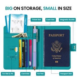 Passport Holder for Travel Essentials, RFID Blocking Leather Cover Wallet with Magnetic Closure, Aesthetic & Cute Passport Book Case for Women and Men - Oil