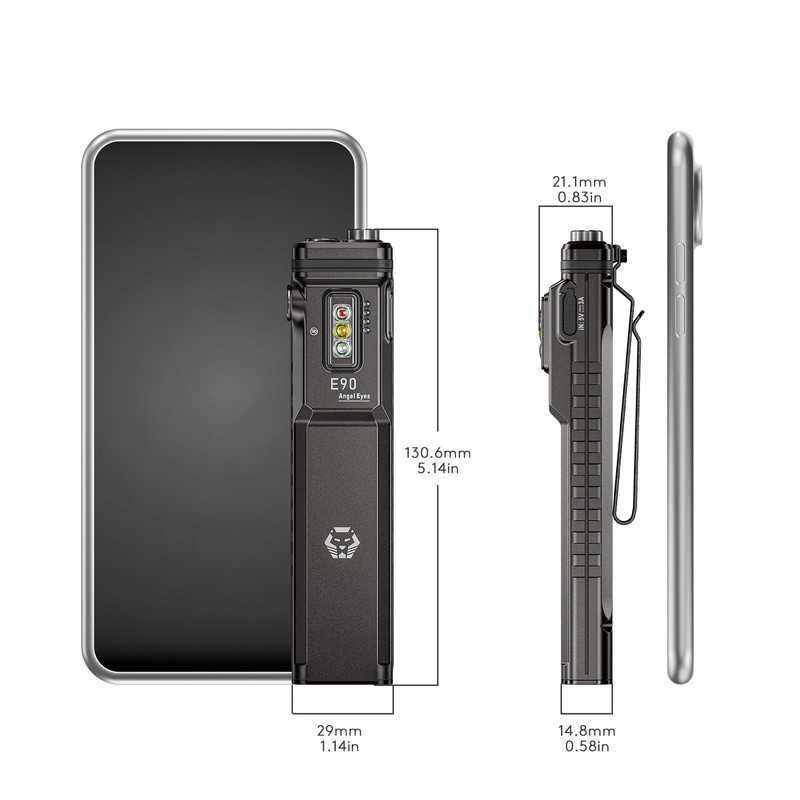 RovyVon E90 Flat EDC Flashlight, USB-C Rechargeable 3500 Lumens High