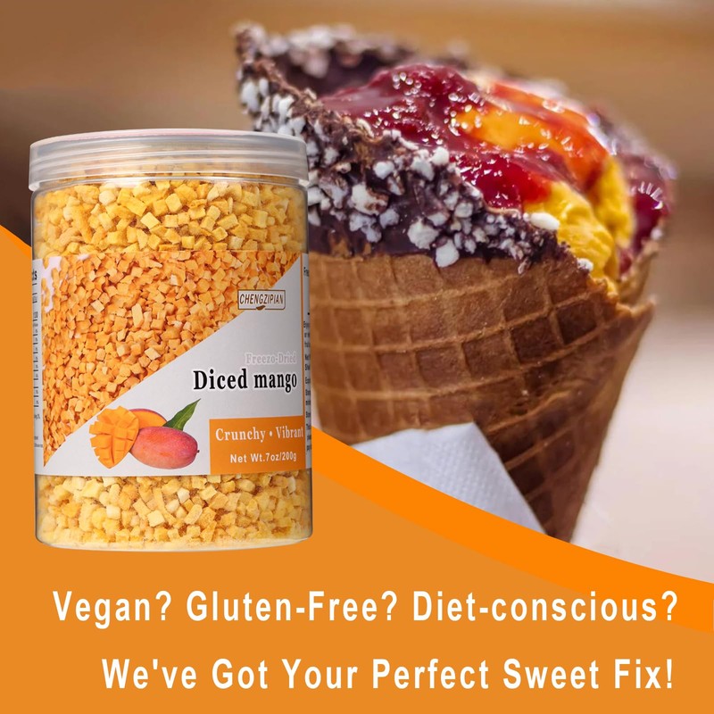 Freeze Dried Mango Diced, Freeze Dried Fruit, 7oz/200g Natural Dehydrated