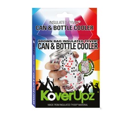 TYVEK BROWN BAG ARTWORK INSULATED CAN & BOTTLE COOLER SLEEVE SOFT REUSABLE COLLAPSIBLE COOLIE FOR PARTIES, EVENTS OR WEDDINGS BUM COLD DRINK THERMAL INSULATOR (Poker Cards)