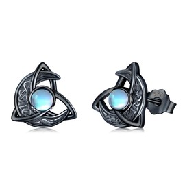 Sterling Silver Moonstone Stud Earrings - Hypoallergenic Celtic Moon Earrings for Women & Girls