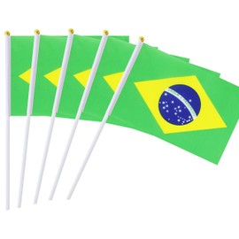 5 Pack Brazil Brazilian Mini HandHeld Stick Flag,Suitable For Various Holiday Parties,And National Flag Day.