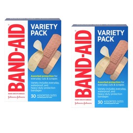 Johnson & Johnson Band-Aid Adhesive Bandages Variety Pack, Assorted Protection for Everyday Cuts & Scrapes, includes Everyday, Waterproof, and Heavy Duty, 30 Count (Pack of 2), Beige