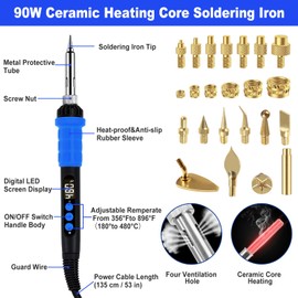 3D Printer Heat Set Tool Set, Thread Insert, Soldering Tips Set with 90 W 180-480 °C Soldering Tips, 130 Pieces Thread Inserts, 8 Pieces Soldering Tips for Thread Insert, 9 Pieces Wood Fire Painting