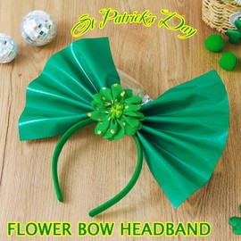 Yovic St Patricks Day Bow Headband Irish Shamrock Headbands Green Bowknot Headpiece Irish Clover Flower Hair Accessories for Women