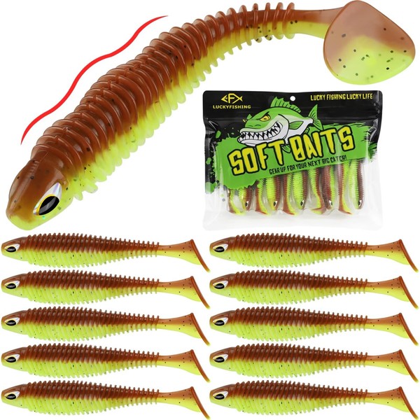 LUCKYFISHING Paddle Tail Swimbaits 10 PCS Fishing Lures Soft Plastic