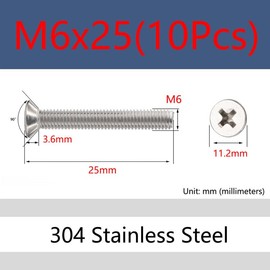 ORANXIN M6 x 25 mm 10 Pieces Cross Flat Head Bolts Stainless Steel 304 Countersunk Screws Machine Screws Metric Fixings
