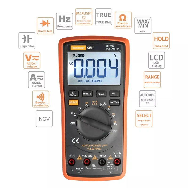Thsinde Digital Multimeter Orange 10 Functions With Ncv Voltage Alert