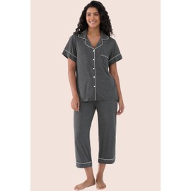 Joyaria Women Button Up Pajamas Ultra Soft Lightweight Pjs Set Short Sleeve Capri Sleepwear(Grey, XXL)