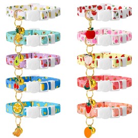 Guiqulai 10 Pack Breakaway Cat Collars with Bells Fruit Pendants Adjustable Safety Kitten Collar Fruit Cat Collar with Bell Ideal for Girl Boy Cats