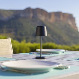 Mini-Tischleuchte, kabellos, Aluminium, Schwarz, LED, Mini, Schwarz, Weiß, dimmbar, Höhe 22 cm