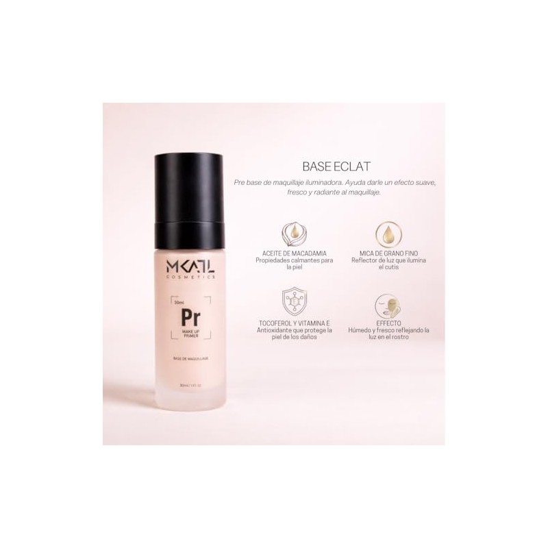 Primer Glow Hidratante 30ml Profesional Prebase Iluminadora con Vitamina E