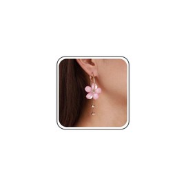 Cybche Boho Acrylic Pink Flower Dangle Earrings Pink Crystal Flower Drop Earrings Acrylic Flower Earrings Resin Flower Hoop Earrings Flower Tassel Earrings Jewelry for Women