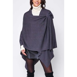 MIRMARU Women’s Cross Front Poncho Sweater Wrap Topper Knitted Cardigan Shawls Cape for Fall Winter (Charcoal)