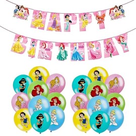 Princess Birthday Party Decorations Happy Birthday Banner Princess Latex Party Balloons For Girl’s Birthday Party Decoration