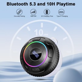 Hupoaf Bluetooth Lautsprecher mit LED Licht, Musikbox Bluetooth 5.3 Box mit Stereo, IP7 Wasserdicht Musikbox mit Saugnapf, Freisprechfunktion, für Outdoor/Party/Reisen