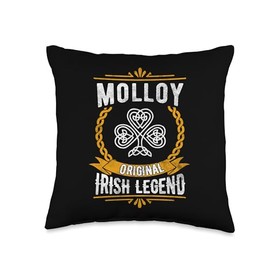 Molloy Irish Legend Vintage Shamrock Family Name Throw Pillow