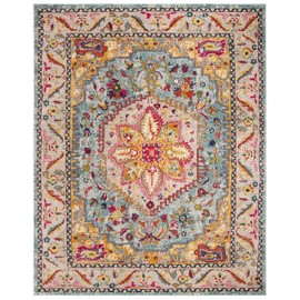 Safavieh Phoenix Collection PHX153K Boho Chic Oriental Medallion Area Rug, 8' x 10', Turquoise / Beige