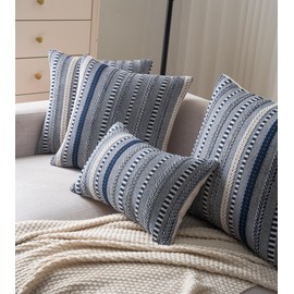 Cethom Boho Throw Pillow Covers 18x18 Inch Set of 2, Farmhouse Decorative Couch Pillow Cases, Navy Blue Accent Pillows of Bed, Sofa Bedroom Living Room Home Decor Cushion Cover