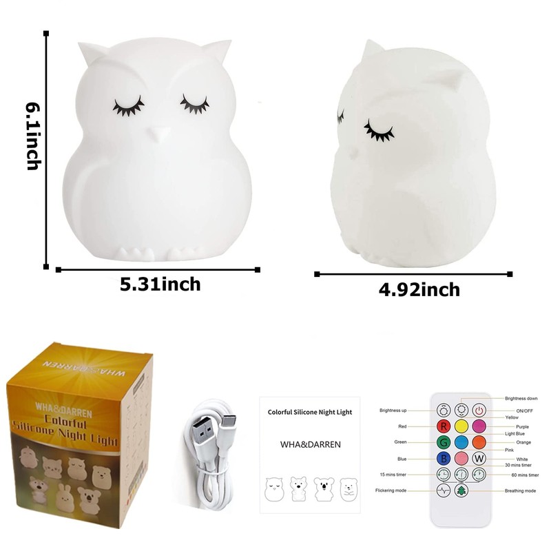 WHA&DARREN Large Owl Night Lights Kid Bedside Bedroom Light Nursery