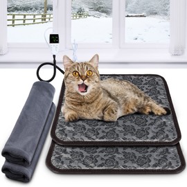 Riakrum 2 Pcs Pet Heating Pad Heated Dog Heated Bed Waterproof Cat Warming Pad Adjustable Dog Heated Pad Electric Pet Heating Mat with Washable Cover, Switch, Anti Bite Steel Cord 17.7 x 17.7 (Gray)
