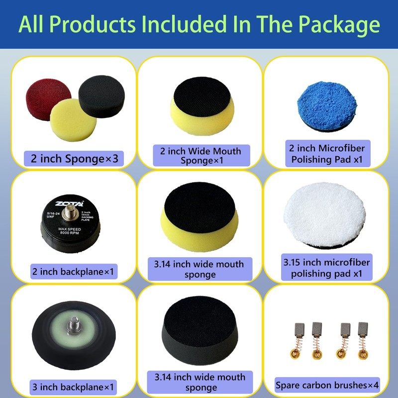 ZOTA 12Pcs Car Buffing Kit, 2"/ 3" Sponge Polishing Pad