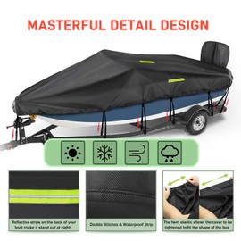 Sasupfe 20-22 ft Boat Cover with Reflective Strips Heavy Duty 600D Waterproof Winter Trailerable Hull Covers Fits Bass Boats, V-Hull Runabouts Marine Grade Canvas Grey