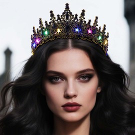 Yean Light Up Queen Headband Black Headpiece Gothic Hair Accessories for Women (Black-Color Light, One Size)