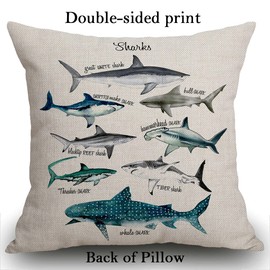 Smooffly Sharks Cushion Cover Sealife Throw Pillow Cover Marine Theme Decorative Pillow Case 18 X 18 Inch for Sofa Couch Bed and Car 45 x 45 cm