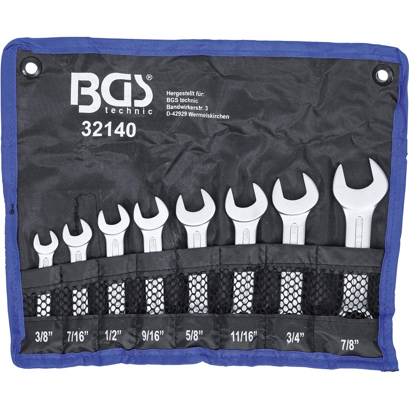 BGS 32140 Combination Spanner Set, Inch Sizes, Extra Short, 3/8