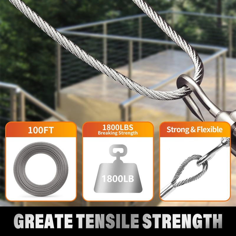 CELYND Stainless Steel Cable for Railing - 100FT 1/8" T316