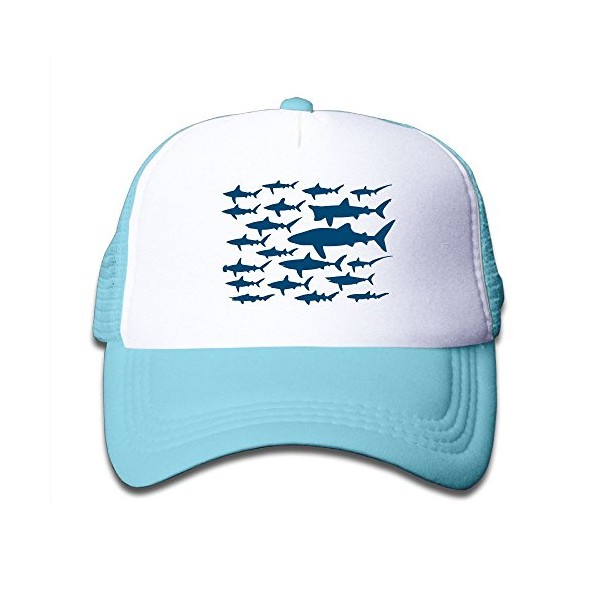 Ocean Shark Floral Sea Fish Youth Adjustable Mesh Hats Baseball Trucker Cap for Boys and Girls SkyBlue