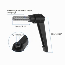 QUARKZMAN Pack of 2 Clamping Lever Handle M8 x 30 mm Male Thread Screw Stainless Steel 304 with Zinc Alloy Adjustable Handle Tension Lever for Machine Tools Welding Equipment Pressure Equipment Black