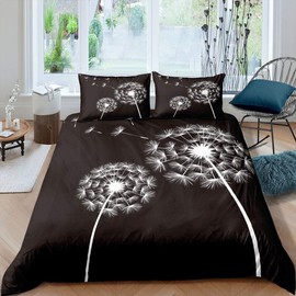 Erosebridal Dandelion Bedding Set King Size for Kids Flying Flower Comforter Cover Monochrome Dandelions Duvet Cover for Boys Girls Teens Floral Romance Theme Black and White Bedspread Cover