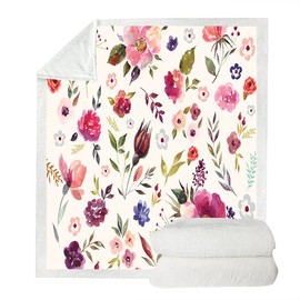 Wildflowers Floral Throw Blanket Colorful Watercolor Poppy Cornflower and Chamomile Decorative Soft Warm Cozy Blanket Plush Throws ​Blankets (59" x 79")