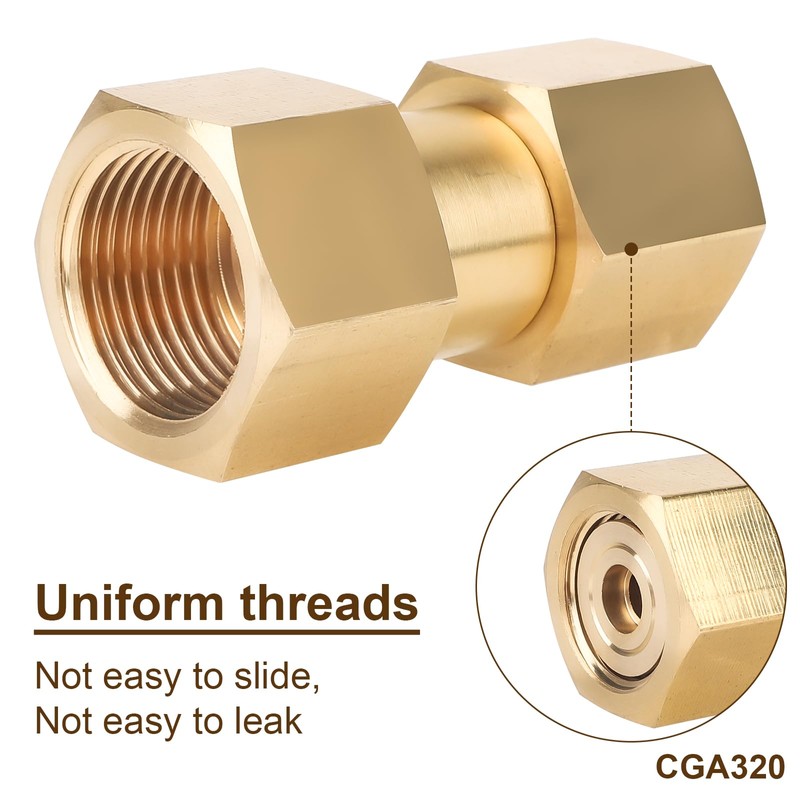 Brass CGA-320 to CGA-580 Gas Tank Adapter, CO2 to Argon